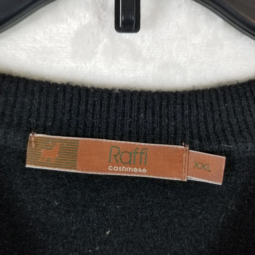 Raffi Cashmere Mens XXL Black Argyle Crewneck Sweater 118651 Pure‎ Cashmere